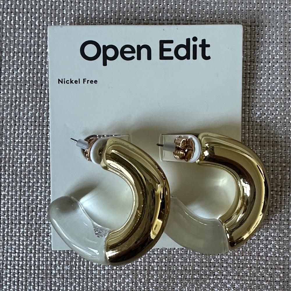 NWT Open Edit Gold and Clear Hoop Earrings